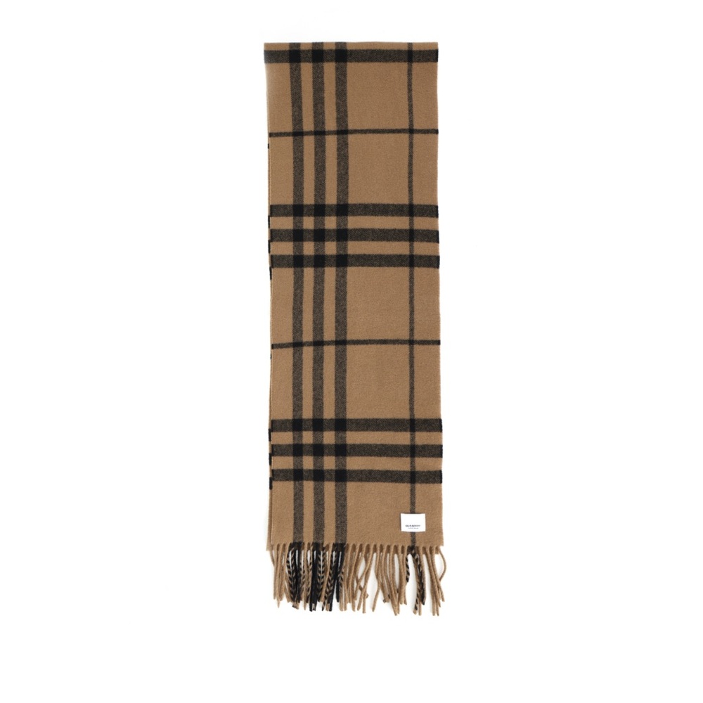 Burberry Tan and Black Plaid Scarf